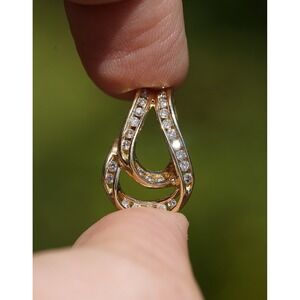 Vintage 14k‎ Solid Gold Channel Ribbon High Quality Diamond Pendant - Necklace